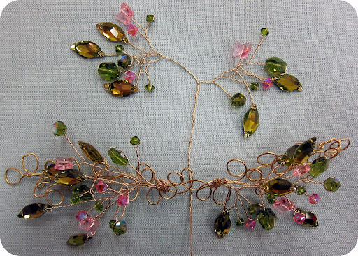 step 4: for the 3rd branch, split the branches & wrap stem around base.
