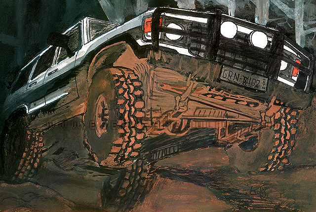 nissan 4x4 petrol offroad in Australia watercolor painting