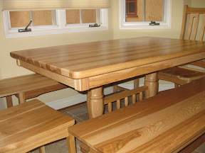60 x 36 Riverside Dining Table and Matching Benches, Runic Dining Chairs, Hickory Hardwood, Natural Finish