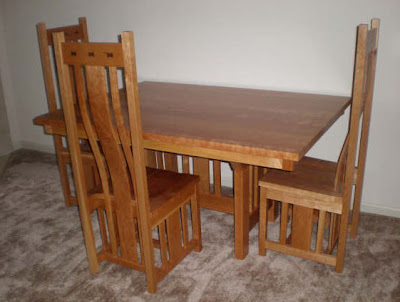 60 x 42 Custom Shenzen Dining Table & Zen Chairs, Cherry Hardwood, Oil & Wax Finish