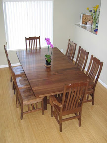 80 x 36 Mission Dining Table & Mission Chairs, Walnut Hardwood, Natural Finish