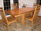 60 x 36 Mission Dining Table & Trestle Chairs, Oak Hardwood, Medium Finish