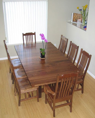80 x 46 Mission Dining Table & Mission Chairs, Walnut Hardwood, Natural Finish