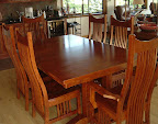 70 x 46 Trestle Dining Table Western Chairs, Cherry Hardwood, Vintage Finish