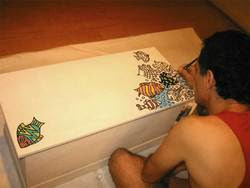 Original Trevor Romain  painted hope chest entitled �Sea of Smiles�