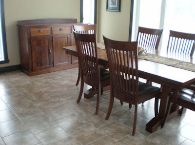 60 x 42 Trestle Dining Table & Lancaster Chairs & Mission Side Buffet, Cherry Hardwood, Antique Finish