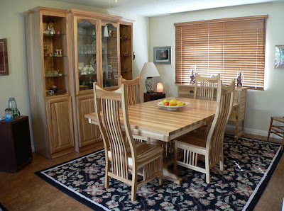60 x 42 Riverside Table & Western Chairs & Mission  Side Buffet & Vermont Mission China Cabinet, Hickory Hardwood, Natural Finish