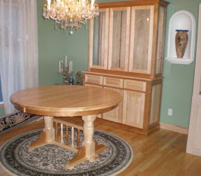 Round 60 Riverside Dining Table, Alberta China Cabinet, Cherry and Maple Hardwood, Natural Finish