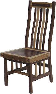 Raised Mission Dining Chair, Custom Border Design, Natural Hickory and Walnut