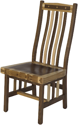 Raised Mission Dining Chair, Custom Border Design, Natural Hickory and Walnut