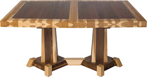 Turin 60 x 42 Dining Table, Custom Timber Edge, Custom Double Border Design, Hickory and Walnut Hardwood, Natural Finish