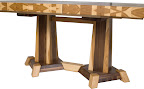Turin 60 x 42 Dining Table, Custom Timber Edge, Custom Double Border Design, Hickory and Walnut Hardwood, Natural Finish