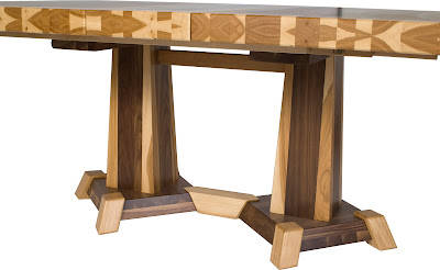 Turin 60 x 42 Dining Table, Custom Timber Edge, Custom Double Border Design, Hickory and Walnut Hardwood, Natural Finish