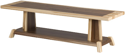 Turin Bench, Custom Border Design, Natural Hickory and Walnut