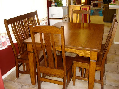 60 x 42 Harvest Dining Table, Plains Mission Chairs and Bench in Autumn Oak