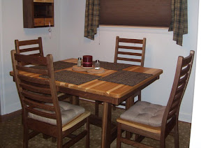 50 x 42 Montreal Dining Table and Horizon Chairs in Natural Walnut and Hickory