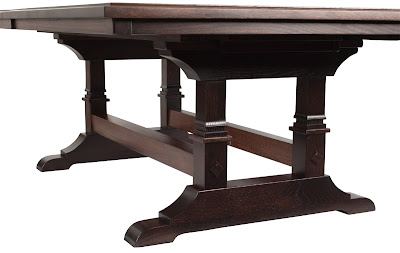 90" x 60" Tuscany Dining Table in Custom Finished Oak, Customized Base Design