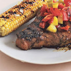 Cubano Pork Chops with Pickle-and-Pepper Relish and Char-Grilled Corn