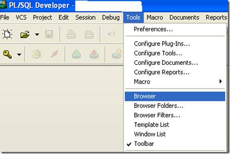 PL/SQL Browser window 