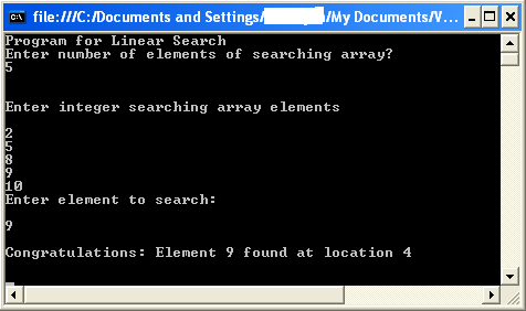 Linear Search Program using C#