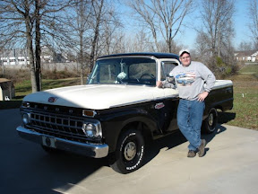 Mitch Kelly's 1965 F-100 CustomCab, Raven Black & Wimbledon White, 10.5:1 Comp.,bore .060 over, Hi-Po Heads, Pro-Comp aluminum Intake, &269 mild cam, Quick Fuel 650 cfm carb, 40 series flowmasters, C-6 auto w/2400 Stall converter, Body molding (Chrome)from Carolina Classics.  Thanks a million!!!!!