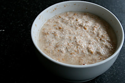 Grains d'épautre germés, mixés au repos (fermentation) avant cuisson vapeur (100°C, 100% d'humidité, 1h)