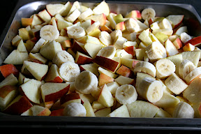 compote purée pommes-bananes (Goudereinette et Elstar) prêt pour la cuisson vapeur
