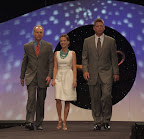 Luncheon chairwoman Lindy Berkley is flanked by honorary co-chairs Roger Staubach and Troy Aikman