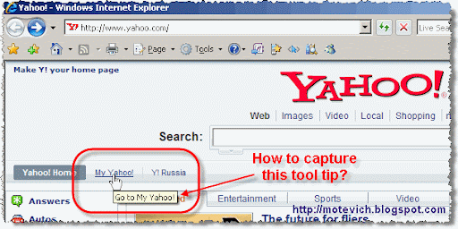 Tooltip on Yahoo page