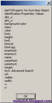 Test Object Properties and their values of Run-time Object