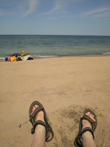 Matt sitting on Chequemegon Point