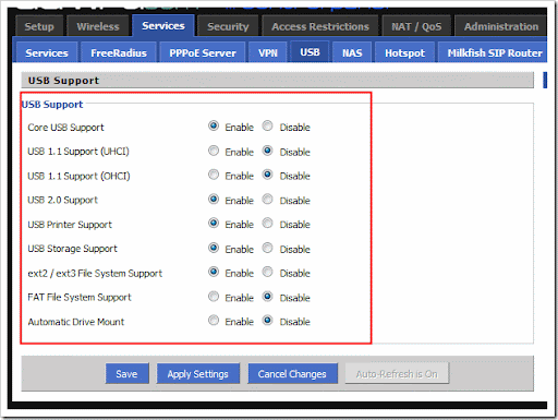 Set USB Support