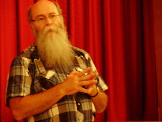 Mike Zahs speaks to the audience at the Brinton Film Festival at the Opera House in Ainsworth Friday and Saturday. Ainsworth, Iowa. July 26, 2008 (Ben Stanton/KCII)