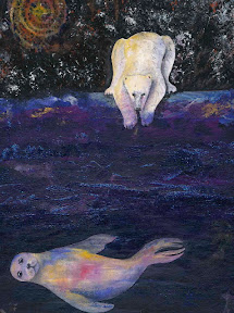 Polar Bear and the Rainbow Seal <br/> Mixed Media, Framed $350, original artwork by Diane Gibbons