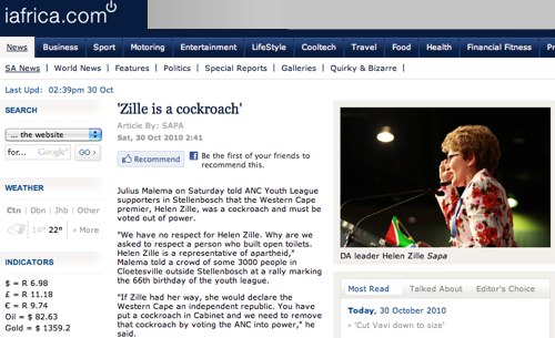 iafrica.com | news | sa news | _Zille is a cockroach_.jpg