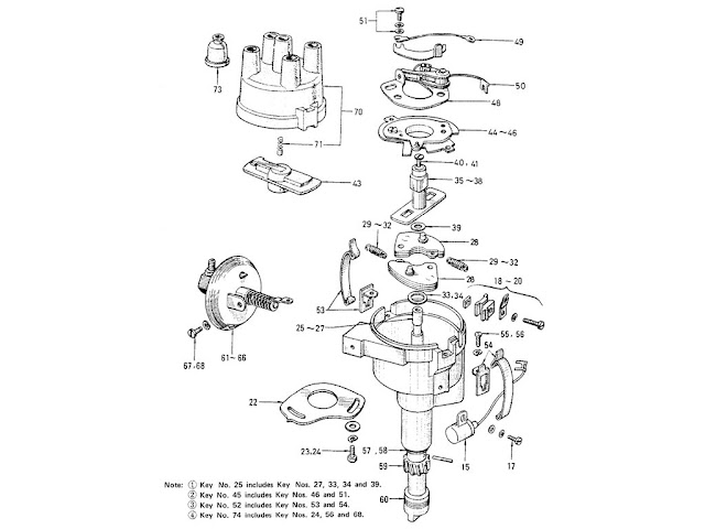 Datsun Fairlady Parts illustration no. 018-1 Distributor (Hitachi)