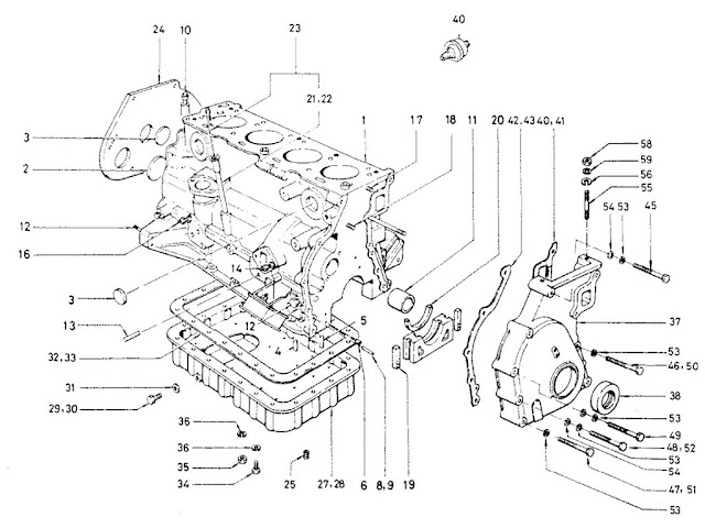 Datsun Fairlady Parts illustration no. 001A-1 Cylinder Block 2000 (U20)