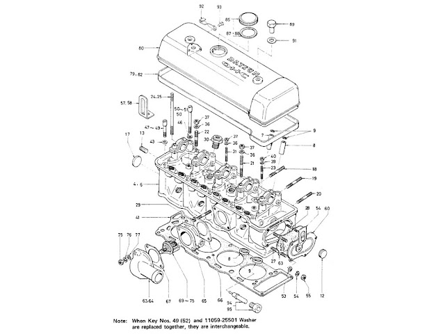 Datsun Fairlady Parts illustration no. 002A-1 Cylinder Head 2000 (U20)