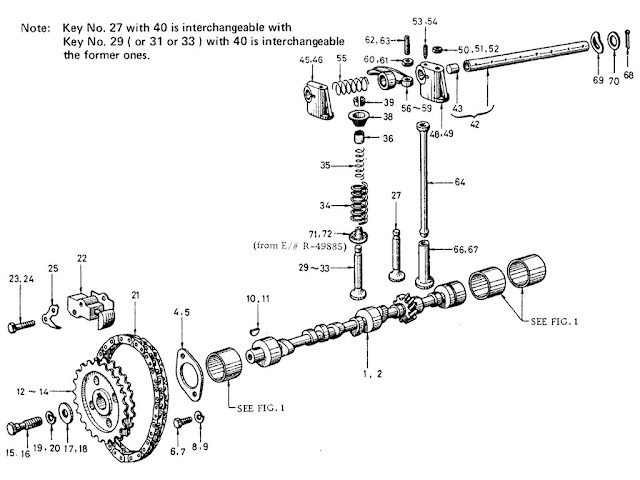 Datsun Fairlady Parts illustration no. 004-1 Camshaft & Valve Mechanism 1600 (R16)