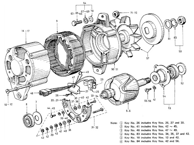 Datsun Fairlady Parts illustration no. 019-1 Alternator (Mitsubishi) (1600) Exc. Emission Control