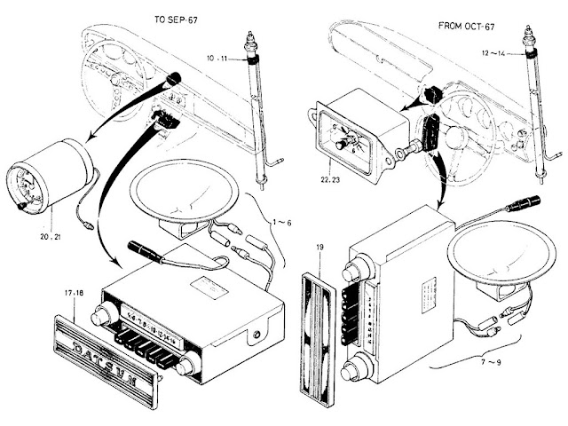 Datsun Fairlady Parts illustration no. 028B-1 Radio & Clock