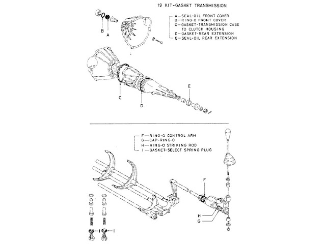 Datsun Fairlady Parts illustration no. 030-2 Transmission Gasket Kit