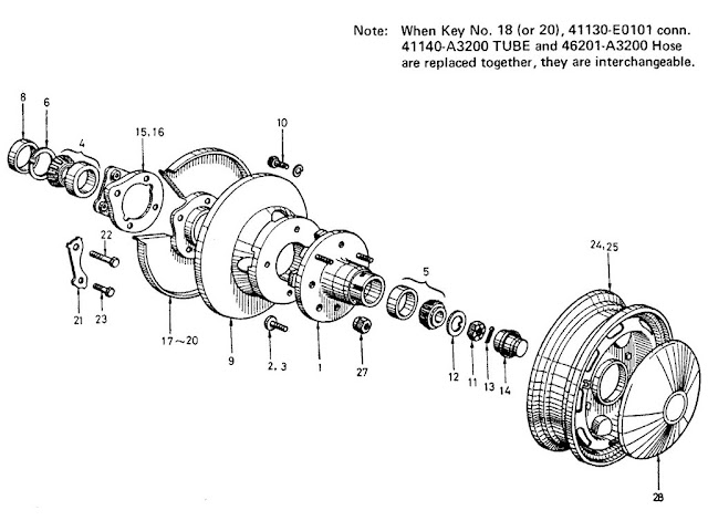 Datsun Fairlady Parts illustration no. 041-1 Front Hub & Road Wheel