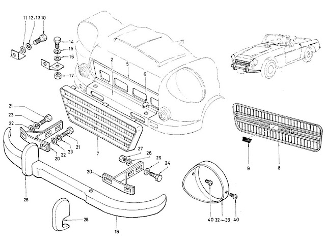 Datsun Fairlady Parts illustration no. 054-1 Front Outside View