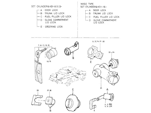 Datsun Fairlady Parts illustration no. 061B-1 Set Cylinder (Waso Type)
