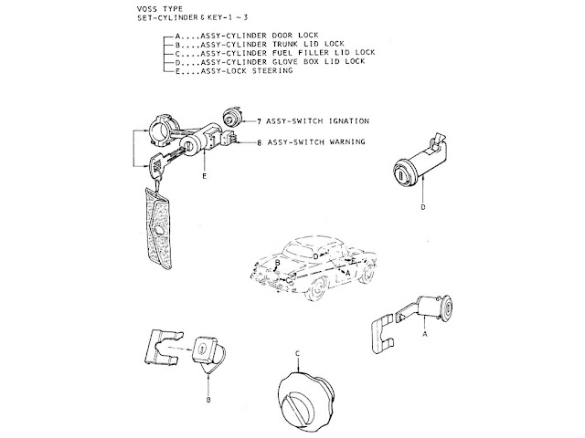 Datsun Fairlady Parts illustration no. 061C-1 Set Cylinder (Voss Type)