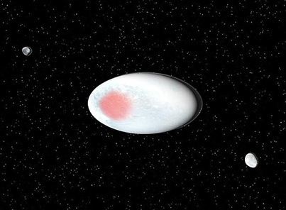 ilustração do planeta-anão Haumea e suas luas