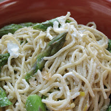 Capellini with Asparagus, Goat Cheese and Truffle Oil