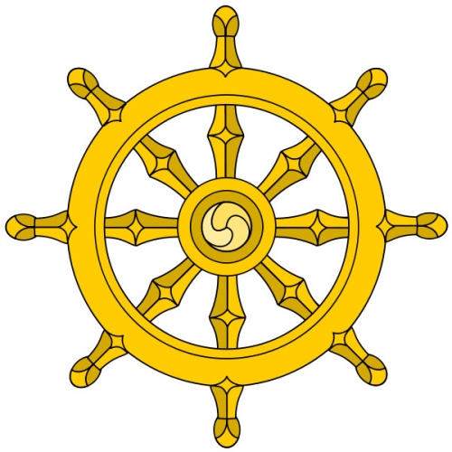 The Dharma wheel, often used to represent the Noble Eightfold Path