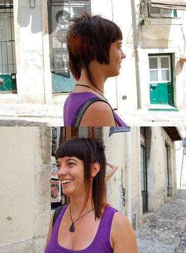 Red Color Hairstyle Asymmetric With Blunt Bangs